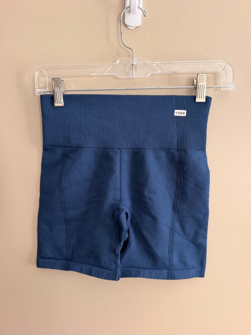 New Balance S Womens Seamless High-Waist Biker Shorts Navy Blue Size S Ribbed Te